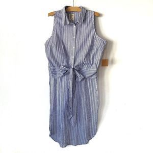 Haute Project Womens 2XL Front Tie High Lo Blouse Stripped Button Up Blue